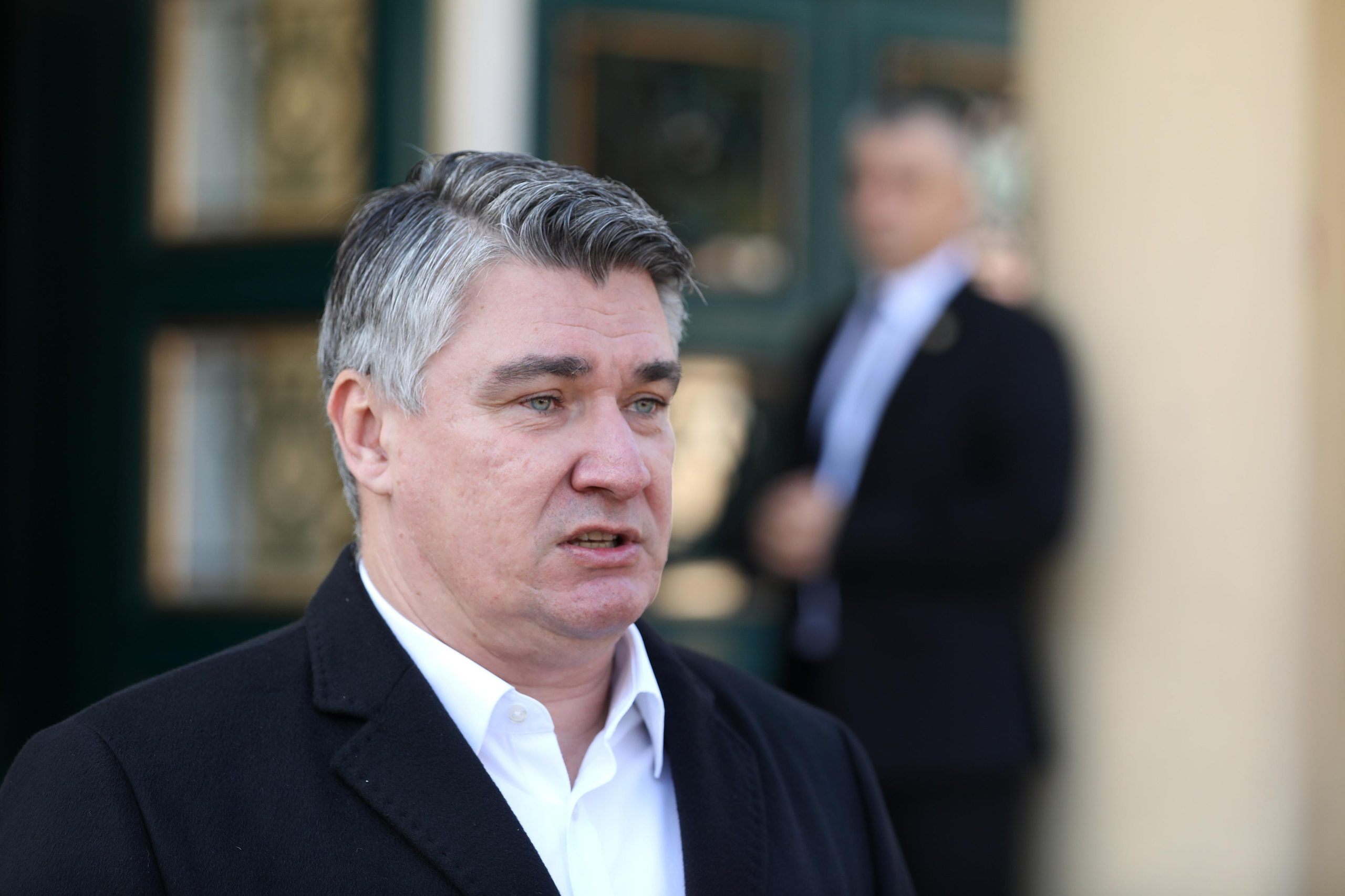 28.10.2021., Delnice - Svecano obiljezavanje 30. godisnjice osnutka 138 brigade HV "Goranski risovi" u Domu kulture. Predsjednik RH Zoran Milanovic dao je izjavu medijima.