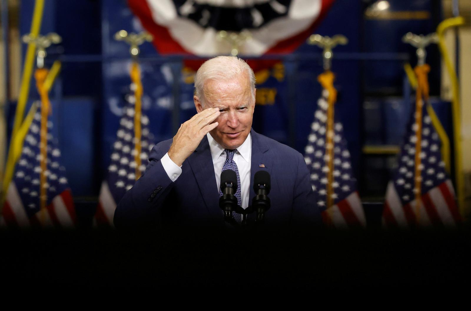 U.S. President Joe Biden delivers remarks on his Build Back Better infrastructure agenda at the NJ TRANSIT Meadowlands Maintenance Complex in Kearny, New Jersey, U.S., October 25, 2021. REUTERS/Jonathan Ernst