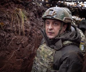 epa09626104 A handout photo made available by the Ukrainian presidential press service shows Ukrainian President Volodymyr Zelensky visiting positions on the frontline with pro-Russian militants in the Donetsk region, Ukraine, 06 December 2021 as Ukraine marks the Day of the Armed Forces. Ukrainian officials said Russia has amassed more than 90,000 troops along the Ukraine-Russian border but Moscow denies it is preparing an attack on Ukraine. US Secretary of State Blinken on 02 December warned about serious consequences in case Russia were to start a conflict with Ukraine.  EPA/PRESIDENTIAL PRESS SERVICE HANDOUT HANDOUT HANDOUT  HANDOUT EDITORIAL USE ONLY/NO SALES