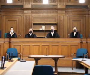 epa09642873 The judges sit for for the proclamation of the verdict in the murder trial against Vadim Krasikov, in Berlin, Germany, 15 December 2021. The court sentenced Russian Vadim Krasikov, aka Vadim Sokolov, in absentia to life in prison in the trial dubbed 'Tiergarten Murder' for killing a Georgian of Chechen origin in Berlin's Tiergarten park in August 2019. Further, the State Protection Chamber considered it proven that the defendant committed the crime on behalf of Russian state agencies.  EPA/Mika Savolainen / POOL