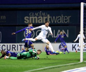 01.12.2021., stadion Maksimir, Zagreb - Utakmica cetvrtfinala hrvatskog nogometnog kupa, GNK Dinamo - HNK Rijeka. Kevin Theophile Catherine, Bartol Franjic, Danijel Zagorac, Josip Drmic Photo: Luka Stanzl/PIXSELL