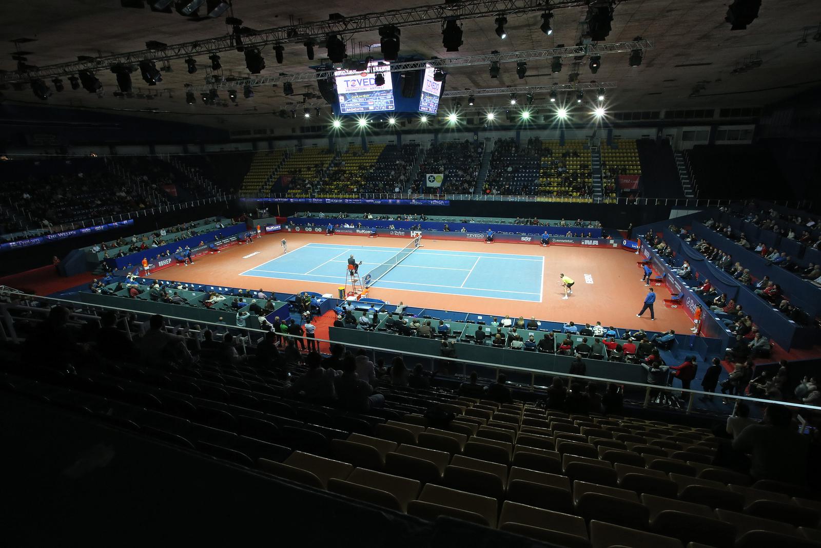 04.02.2015., Dom sportova, Zagreb - 10. ATP turnir PBZ Zagreb Indoors 2015, 2 kolo. Ivo Karlovic (Hrv) - Marcos Baghdatis (Cip). Photo: Sanjin Strukic/PIXSELL