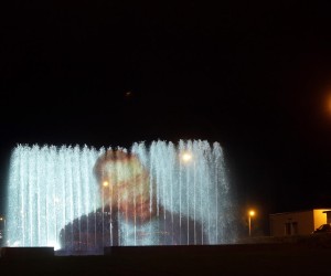 04.10.2016., Zagreb - 3d projekcija uoci 80. rodjendana Vaclava Havela, Ceskog politicara i pisca na fontanama ispred Nacionalne sveucilisne knjiznice u ulici Hrvatske Bratske Zajednice. 
Photo: Luka Stanzl/PIXSELL