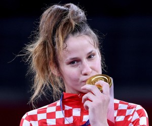 26.07.2021., Japan, Tokio - Olimpijske igre Tokio 2020. Dodjela medalja u taekwondou u dvorani Makuhari Messe u kategoriji do 67 kilograma. Zlatnu medalju osvojila je Matea Jelic (CRO)"nPhoto: Igor Kralj/PIXSELL