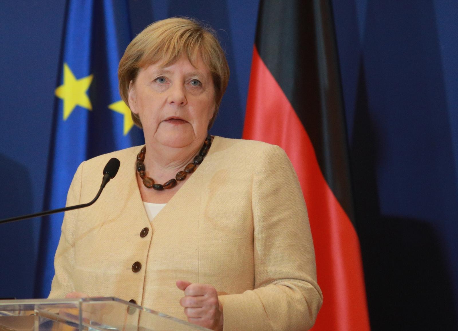 13, September, 2021, Belgrade - Press conference after the meeting of German Chancellor Angela Merkel and the President of the Republic of Serbia Aleksandra Vucic. Angela Merkel. Photo: Milos Tesic/ATAImages

13, septembar, 2021, Beograd - Konferencija za medije posle sastanka nemacke kancelarke Angela Merkel  i predsednika Republike Srbije Aleksandra Vucic. Photo: Milos Tesic/ATAImages