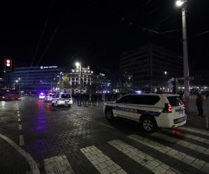 14, November, 2021, Belgrade - Celebration in the center of Belgrade after the placement of the Serbian national football team at the World Cup in Qatar. Police cars. Photo: Milan Maricic/ATAImages

14, novembar, 2021, Beograd - Slavlje u centru Beograda nakon plasmana fudbalske reprezentacija Srbije na Svetsko prvenstvo u Kataru. Policija. Photo: Milan Maricic/ATAImages