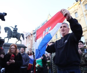 20.11.2021., Zagreb - Gradjanska udruga "Inicijativa prava i slobode" organizirala je prosvjed protiv COVID potvrda pod nazivom "ZAjedno za Slobodu" koji je krenuo s lokacije Trga Francuske Republike i Trga zrtava fasizma te  je odrediste obje kolone na Trgu bana Josipa Jelacica. Photo: Marko Prpic/PIXSELL