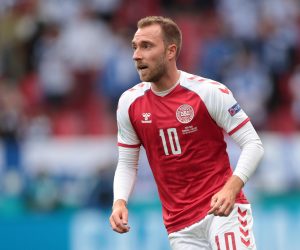FILE PHOTO: Soccer Football - Euro 2020 - Group B - Denmark v Finland - Parken Stadium, Copenhagen, Denmark - June 12, 2021 Denmark's Christian Eriksen during the match Pool via REUTERS/Hannah Mckay/File Photo
