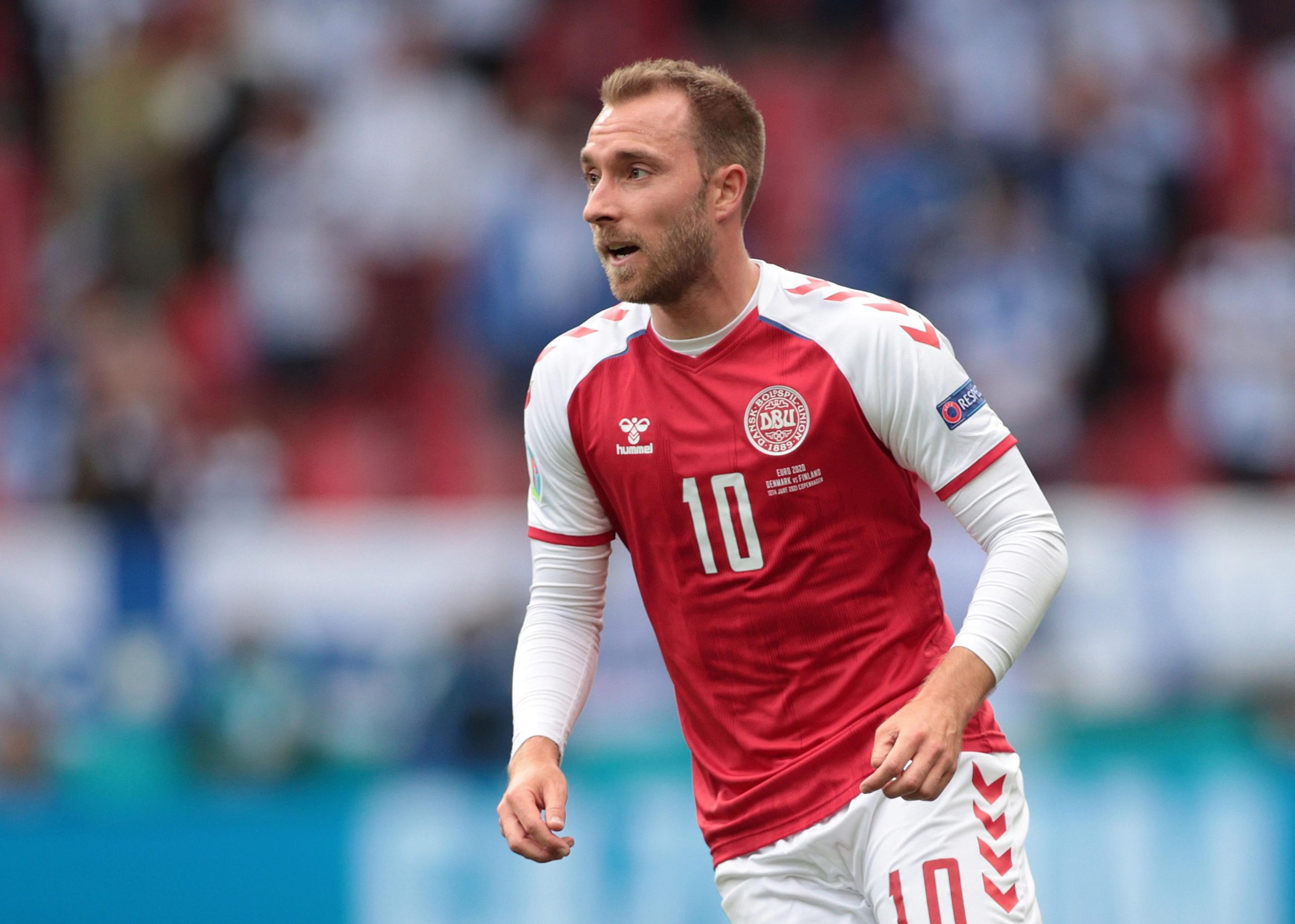 FILE PHOTO: Soccer Football - Euro 2020 - Group B - Denmark v Finland - Parken Stadium, Copenhagen, Denmark - June 12, 2021 Denmark's Christian Eriksen during the match Pool via REUTERS/Hannah Mckay/File Photo