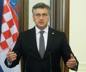Croatian Prime Minister Andrej Plenkovic speaks during a joint statement with Ukrainian President Volodymyr Zelenskiy (not seen) in Kyiv, Ukraine December 8, 2021. REUTERS/Valentyn Ogirenko/Pool