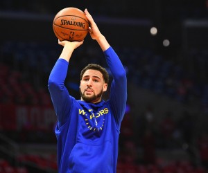 LOS ANGELES, CA - APRIL 18: Golden State Warriors Guard Klay Thompson (11) works out before game three of the first round of the 2019 NBA Basketball Herren USA Playoffs between the Golden State Warriors and the Los Angeles Clippers on April 18, 2019 at Staples Center in Las Angeles, CA.(Photo by Brian Rothmuller/Icon Sportswire) NBA: APR 18 NBA Playoffs First Round - Warriors at Clippers PUBLICATIONxINxGERxSUIxAUTxHUNxRUSxSWExNORxDENxONLY Icon190418096