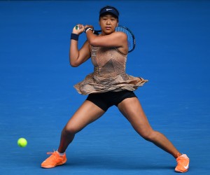 epa09665401 Naomi Osaka of Japan in action during her match against Alize Cornet of France on day two of the Melbourne Summer Set tennis tournament at Melbourne Park in Melbourne, Australia, 04 January 2022.  EPA/JAMES ROSS  AUSTRALIA AND NEW ZEALAND OUT
