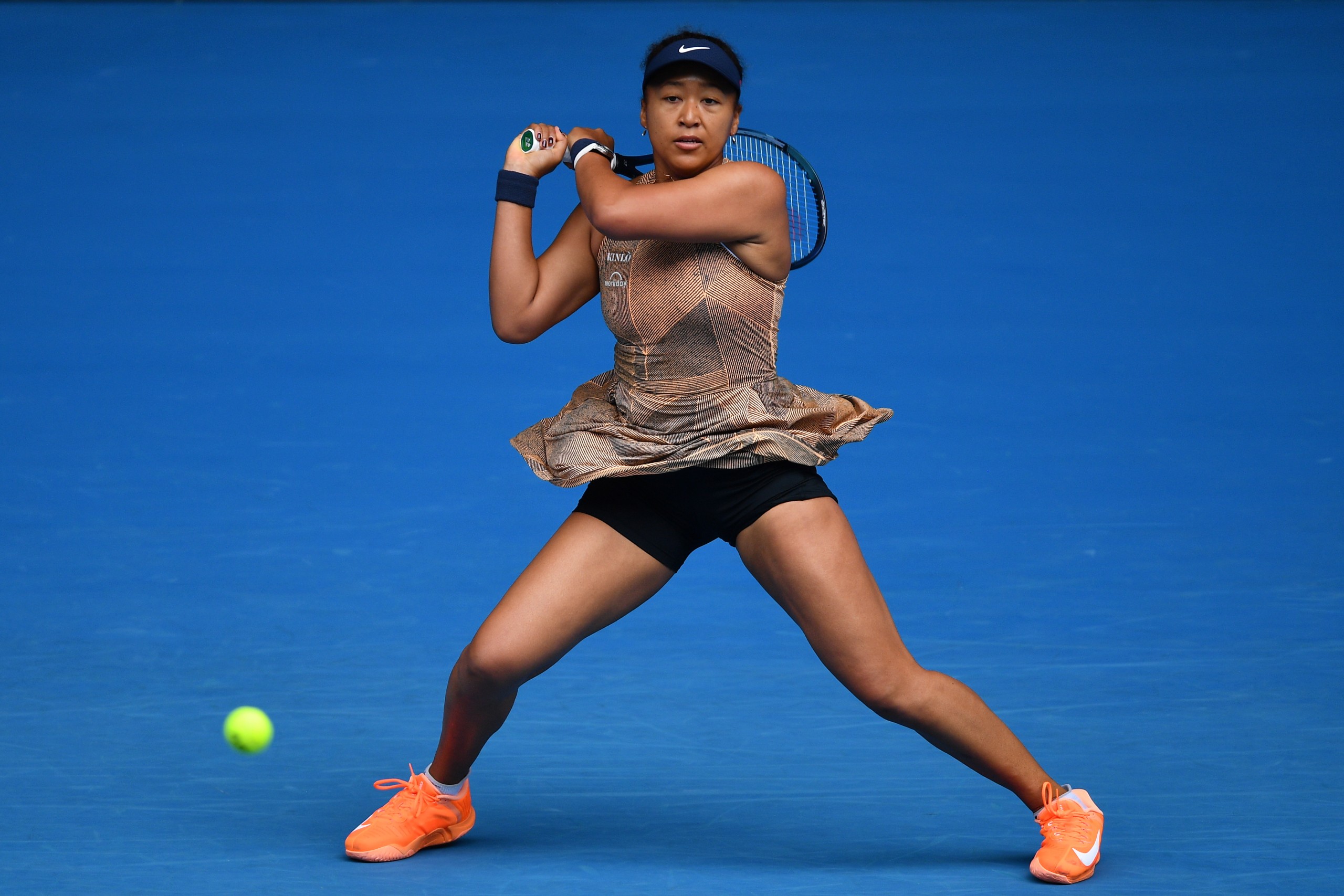 epa09665401 Naomi Osaka of Japan in action during her match against Alize Cornet of France on day two of the Melbourne Summer Set tennis tournament at Melbourne Park in Melbourne, Australia, 04 January 2022.  EPA/JAMES ROSS  AUSTRALIA AND NEW ZEALAND OUT