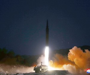 epa09679577 Kim Jong Un, general secretary of the Workers' Party of Korea (WPK) and president of the State Affairs of the Democratic People's Republic of Korea (DPRK), watched the test-fire of hypersonic missile conducted by the Academy of Defence Science, photo taken at an undisclosed location, 11 January 2022 (issued on 12 January 2022).  EPA/KCNA   EDITORIAL USE ONLY