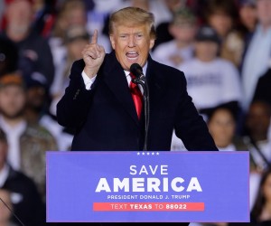 epa09717405 Former US president Donald Trump speaks at a Save America Rally, held outdoors at the Montgomery County Fairgrounds in Conroe, Texas, USA, 29 January 2022. Trump has been holding rallies at various locations as mid-term election races heat up.  EPA/MICHAEL WYKE