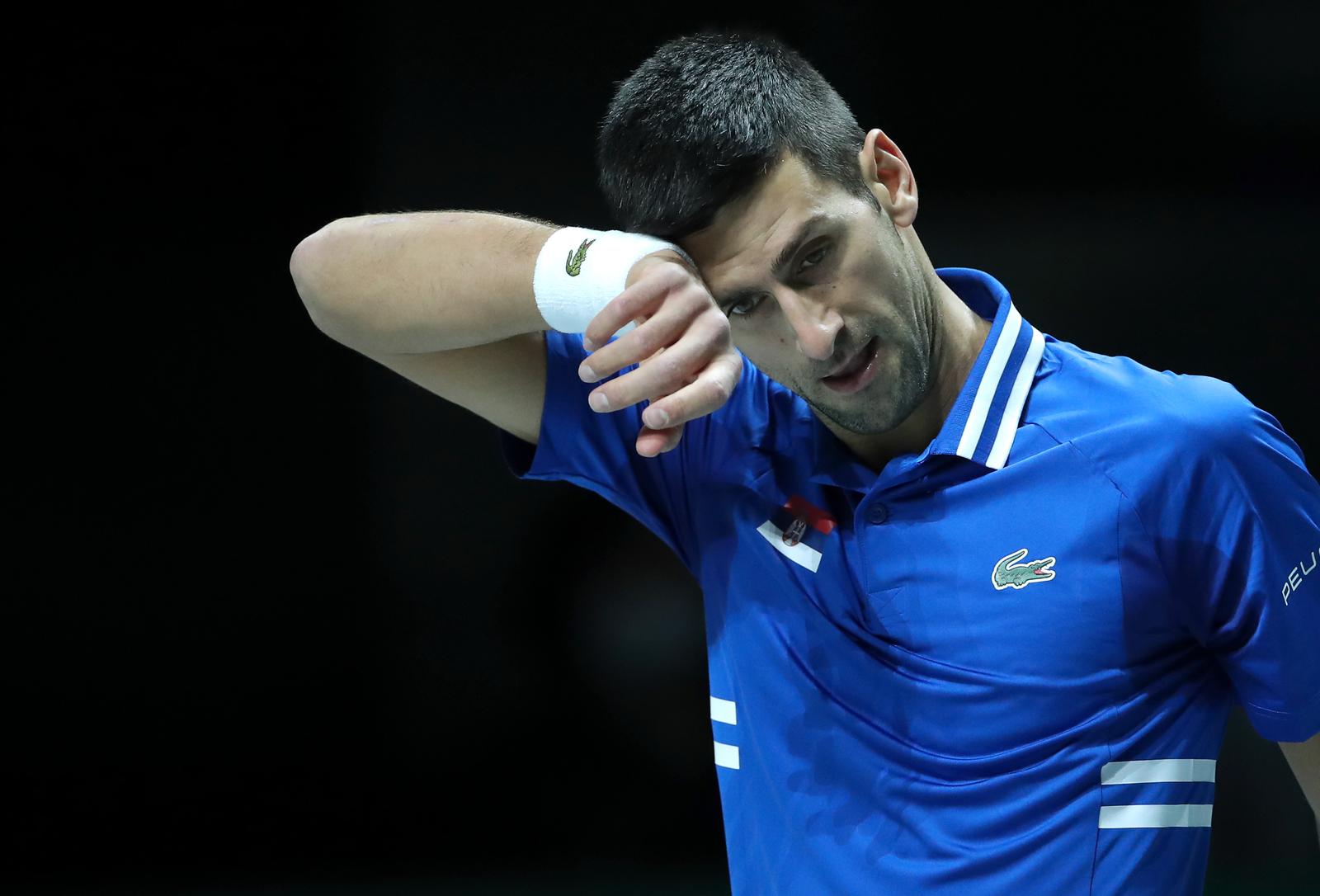 03.12.2021., Arena Madrid, Madrid, Spanjolska - Davis kup, polufinale, Hrvatska - Srbija. Novak Djokovic u drugom mecu igra protiv  Marina Cilica.  Photo: Sanjin Strukic/PIXSELL