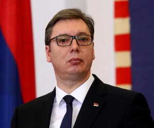 12.02.2018., Zagreb - Izjave za medije predsjednice Republike Hrvatske Kolinde Grabar-Kitarovic i predsjednika Republike Srbije Aleksandra Vucica nakon susreta u Uredu predsjednice. Izaslanstvo Republike Srbije predvodjeno predsjednikom u dvodnevnom je posjetu Hrvatskoj. rPhoto: Boris Scitar/Vecernji list/PIXSELL