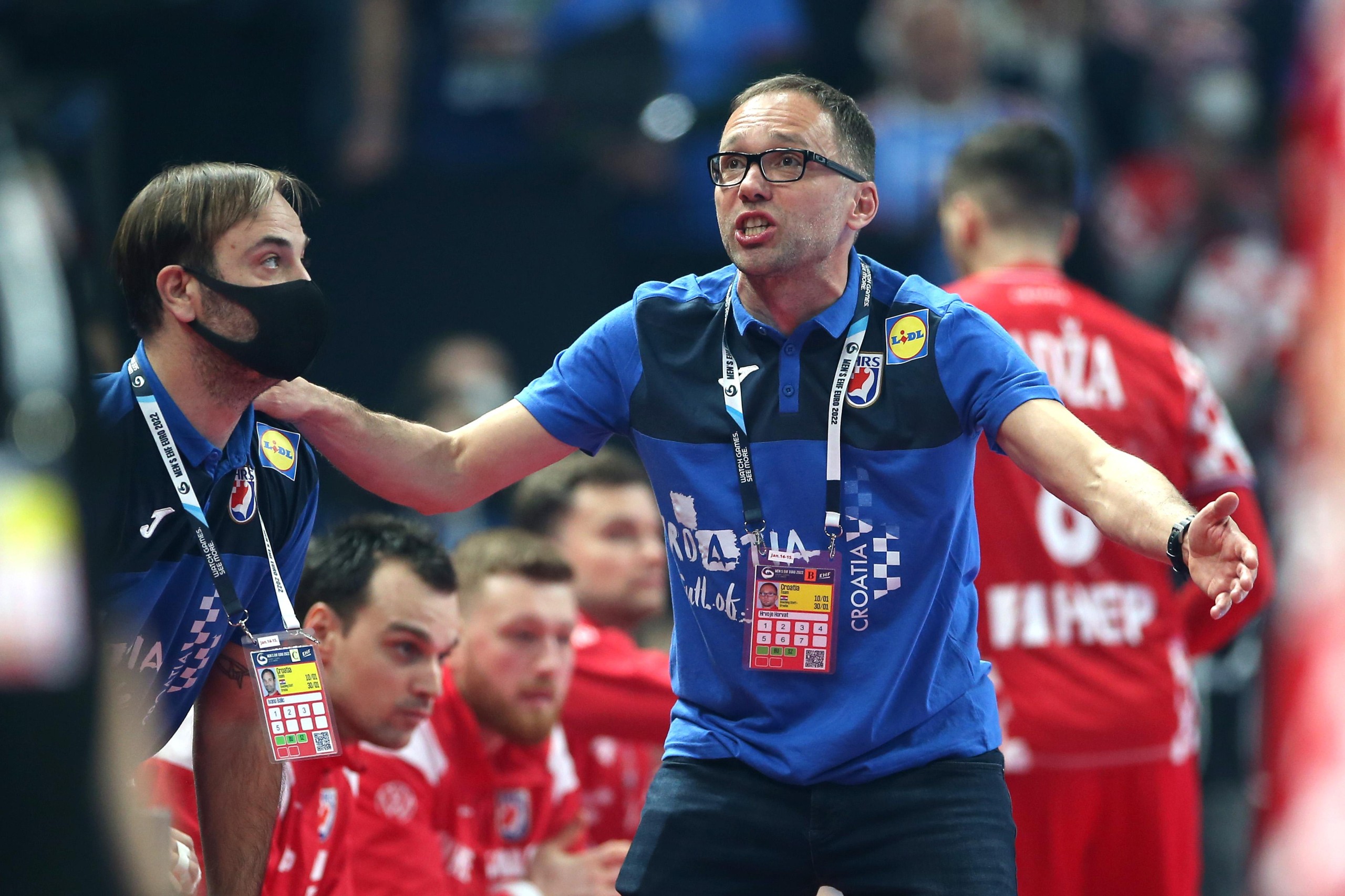 15.01.2022., Pick Arena, Szeged, Madjarska - EHF Europsko prvenstvo, skupina C, 2. kolo, Hrvatska - Srbija. Izbornik Hrvatske Hrvoje Horvat. Photo: Sanjin Strukic/PIXSELL