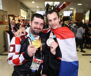 20.03.2018., Zagreb - Konferencija za medije povodom povratka reprezentacije s XII. Zimskih paraolimpijskih igara u Pjongcangu. Dino Sokolovic osvojio je zlato u slalomu, a Bruno Bosnjak  broncu u snowbordu."nPhoto: Igor Soban/PIXSELL