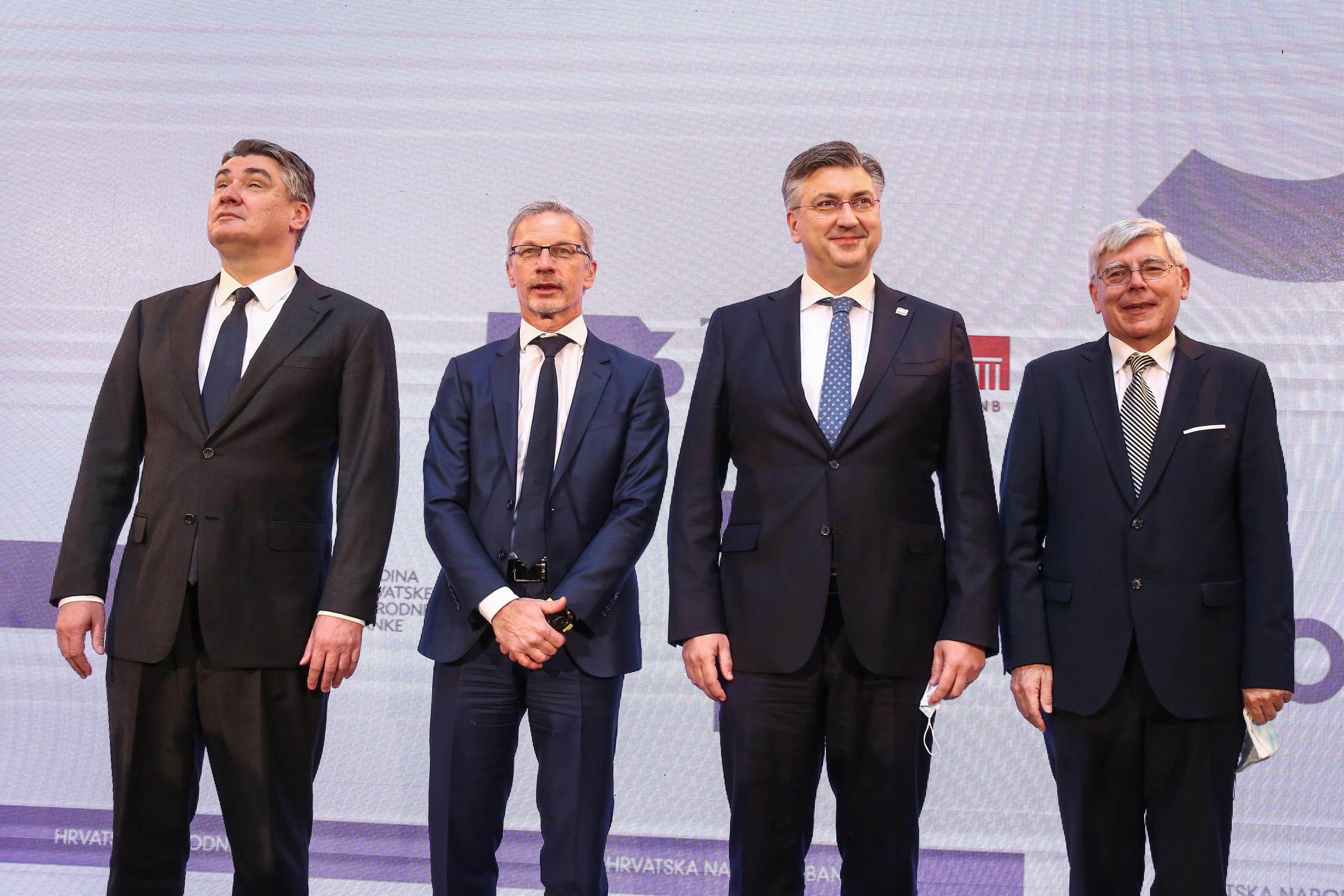 20.12.2021., Zagreb - Svecana akademija povom 30. obljetnice Hrvatske narodne banke. Zoran Milanovic, Boris Vujcic, Andrej Plenkovic, Zeljko Reiner.  Photo: Matija Habljak/PIXSELL
