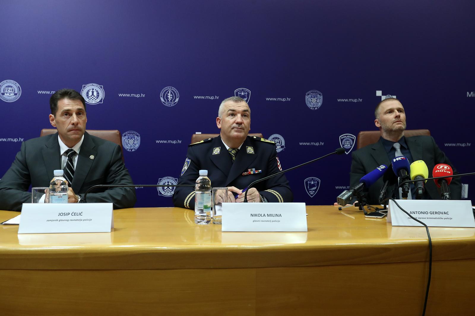 Zagreb: Glavni ravnatelj policije o izjavama bivšeg policijskog istražitelja 21.09.2018., ZagrebrU Ravnateljstvu policije odrzana  izvanredna konferencija za medije. Na konferenciji su sudjelovali, glavni ravnatelj policije Nikola Milina, zamjenik glavnog ravnatelja policije Josip Celic te nacelnik Uprave kriminalisticke policije Antonio Gerovac, a koji su demantirati navode koji su ranije iznjeti na konferenciji za medije Nikole Kajkica, suspendiranog policijskog sluzbenika PU vukovarsko-srijemske. rPhoto: Robert Anic/PIXSELL