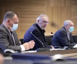 26.11.2021., Zagreb - Nacionalni stozer civilne zastite odrzao je konferenciju za medije u Nacionalnoj i sveucilisnoj knjiznici. Mministar unutarnjih poslova Davor Bozinovic. Photo: Robert Anic/PIXSELL