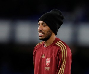 FILE PHOTO: Soccer Football - Premier League - Everton v Arsenal - Goodison Park, Liverpool, Britain - December 6, 2021  Arsenal's Pierre-Emerick Aubameyang during the warm up before the match REUTERS/Phil Noble EDITORIAL USE ONLY. No use with unauthorized audio, video, data, fixture lists, club/league logos or 'live' services. Online in-match use limited to 75 images, no video emulation. No use in betting, games or single club /league/player publications.  Please contact your account representative for further details./File Photo Photo: Phil Noble/REUTERS