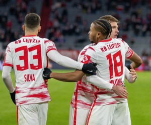 Tor zum 2:2 durch Christopher Nkunku RB Leipzig, 18, Daniel Olmo RB Leipzig, 25, Andre Silva RB Leipzig, 33 GER, FC Bayern Muenchen vs. RB Leipzig, Fussball, Bundesliga, 21. Spieltag, Spielzeit 2021/2022, 05.02.2022, DFB/DFL regulations prohibit any use of photographs as image sequences and/or quasi-video., GER, FC Bayern Muenchen vs. RB Leipzig, Fussball, Bundesliga, 21. Spieltag, Spielzeit 2021/2022, 05.02.2022 Muenchen *** Goal to 2 2 by Christopher Nkunku RB Leipzig, 18 , Daniel Olmo RB Leipzig, 25 , Andre Silva RB Leipzig, 33 GER, FC Bayern Muenchen vs RB Leipzig, Football, Bundesliga, 21 Spieltag, Spielzeit 2021 2022, 05 02 2022, DFB DFL regulations prohibit any use of photographs as image sequences and or quasi video , GER, FC Bayern Muenchen vs RB Leipzig, Football, Bundesliga, 21 Spieltag, Spielzeit 2021 2022, 05 02 2022 Muenchen Copyright: xEibner-Pressefoto/SaschaxWaltherx EP_EER