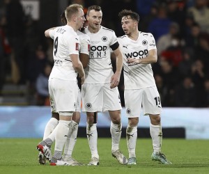 February 6, 2022, Bournemouth, United Kingdom: Bournemouth, England, 6th February 2022. Mark Ricketts (C) of Boreham Wood celebrates after scoring the opening goal during the Emirates FA Cup match at the Vitality Stadium, Bournemouth. Picture credit should read: Paul Terry / Sportimage(Credit Image: © Paul Terry/CSM via ZUMA Wire) (Cal Sport Media via AP Images)