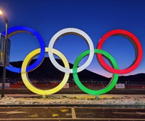 Peking, 04.02.2022 - Olimpijski krugovi u Olimpijskom selu u Pekingu (Beijing Olympic Village).
foto HINA/ HOO/ ds