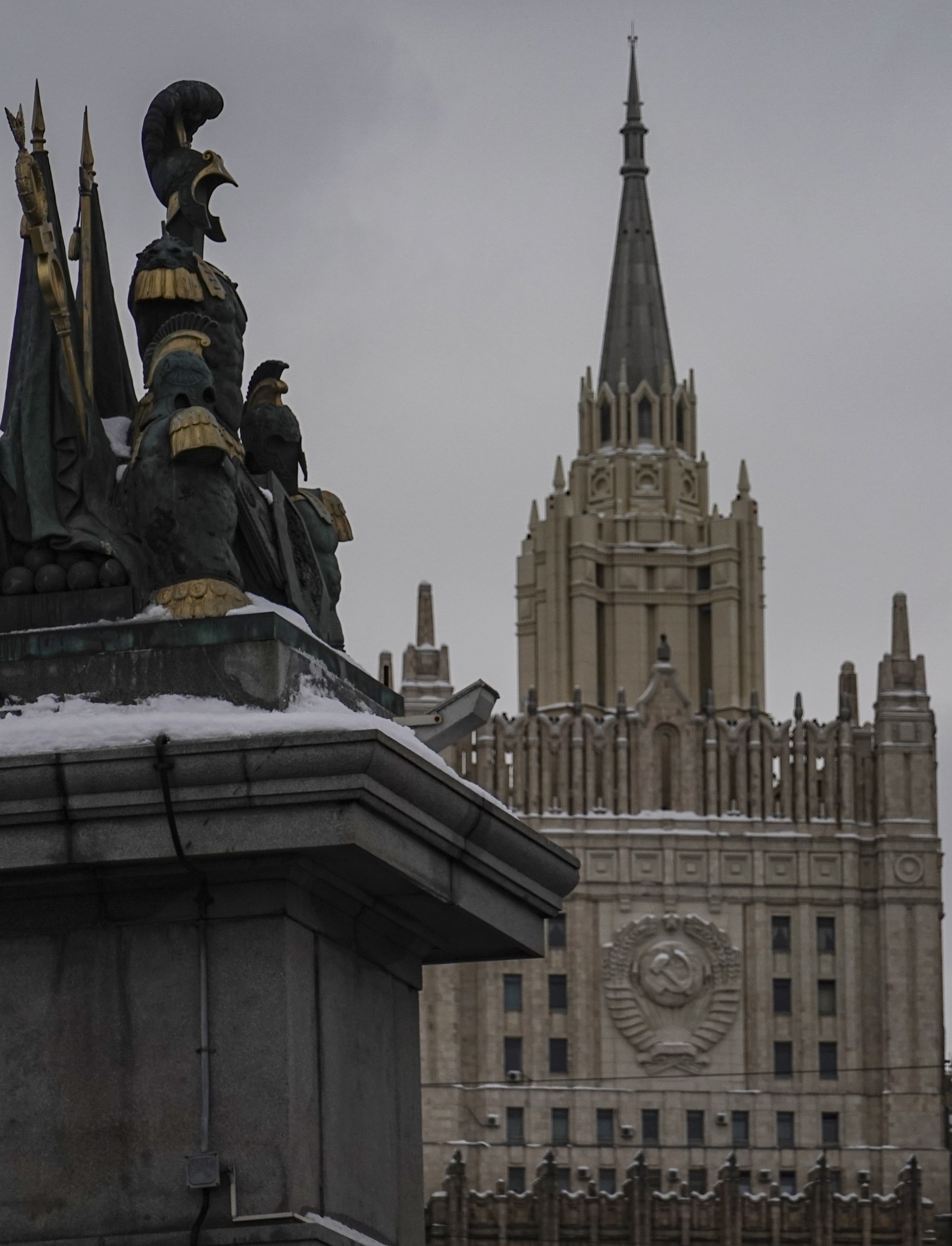 epa09738946 A general view of the Russian Foreign ministry main building in Moscow, Russia, 08 February 2022. In December 2021, the Russian Foreign Ministry published draft agreements between the Russian Federation and NATO and the United States on security guarantees. The document says that the United States should not create military bases in the territories of the former Soviet Union countries that are not members of NATO. The Russian Foreign Ministry 26 January received a response from the United States and NATO on security guarantees. Russian President Vladimir Putin commented on Washington's response to the security guarantees offered by Moscow, in particular, the guaranteed non-expansion of NATO to the East. ‘The impression is that we did not even raise these questions, they were simply bypassed. We see political cliches and proposals on some minor issues,’ the Russian president said at a press conference following a meeting with his French counterpart Emmanuel Macron.  EPA/SERGEI ILNITSKY