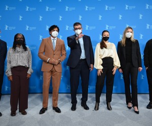 epa09743403 (L-R) Japanese screenwriter and director Ryusuke Hamaguchi, Zimbabwan filmmaker Tsitsi Dangarembga, US screenwriter, producer, director and Berlinale Jury President M. Night Shyamalan, French-Tunisian producer Said Ben Said, German screenwriter and director Anne Zohra Berrached, Danish actress and producer Connie Nielsen and Brazilian-Algerian screenwriter, director and vuisual artist Karim Ainouz pose at the photocall of the International Jury during 72nd annual Berlin International Film Festival (Berlinale) in Berlin, Germany, 10 February 2022. The film festival runs from 10 to 20 February 2022.  EPA/SASCHA STEINBACH