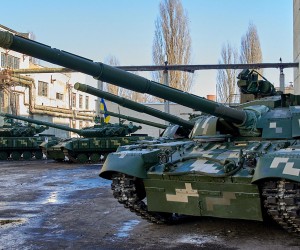 epa09759418 Repaired Ukrainian tanks are seen during a press tour on the Armored Plant in the Eastern Ukrainian city of Kharkiv, 15 February 2022 amid escalation on the Ukraine-Russian border. According to the survey conducted by the Kiev's International Institute of Sociology in February, in the case of armed intervention of Russia 57.5percent of Ukrainians are ready to resist against 50.2percent of respondents were ready for such actions in December.  EPA/SERGEY KOZLOV