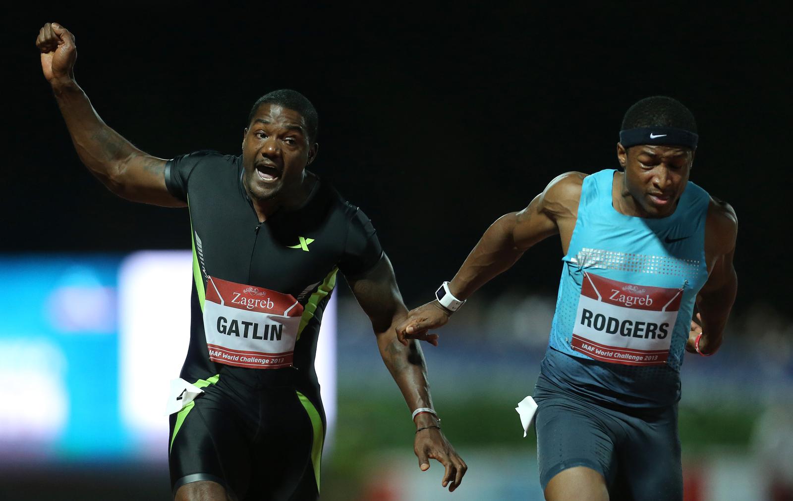 03.09.2013., Zagreb - IAAF world challenge Zagreb 2013. 63. Memorijal Borisa Hanzekovica na atletskom stadionu Mladost. 100m muski, Justin Gatlin i Mike Rodgers."nPhoto: Igor Kralj/PIXSELL