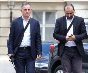 15.05.2018., Zagreb - Celnici stranaka vladajuce koalicije dolaze na sastanak u Banske dvore na kojem bi povjerenik za Agrokor trebao podnijeti izvjesce o dosadasnjem radu. Miorad Pupovac, Boris Milosevic Photo: Patrik Macek/PIXSELL
