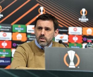 23.02.2022., Zagreb - Stadion Maksimir, konferencija za medije GNK Dinamo uoci uzvratne utakmice Europa Lige protiv Seville. Trener Zeljko Kopic, igrac Bartol Franjic. 
 Photo: Marko Lukunic/PIXSELL