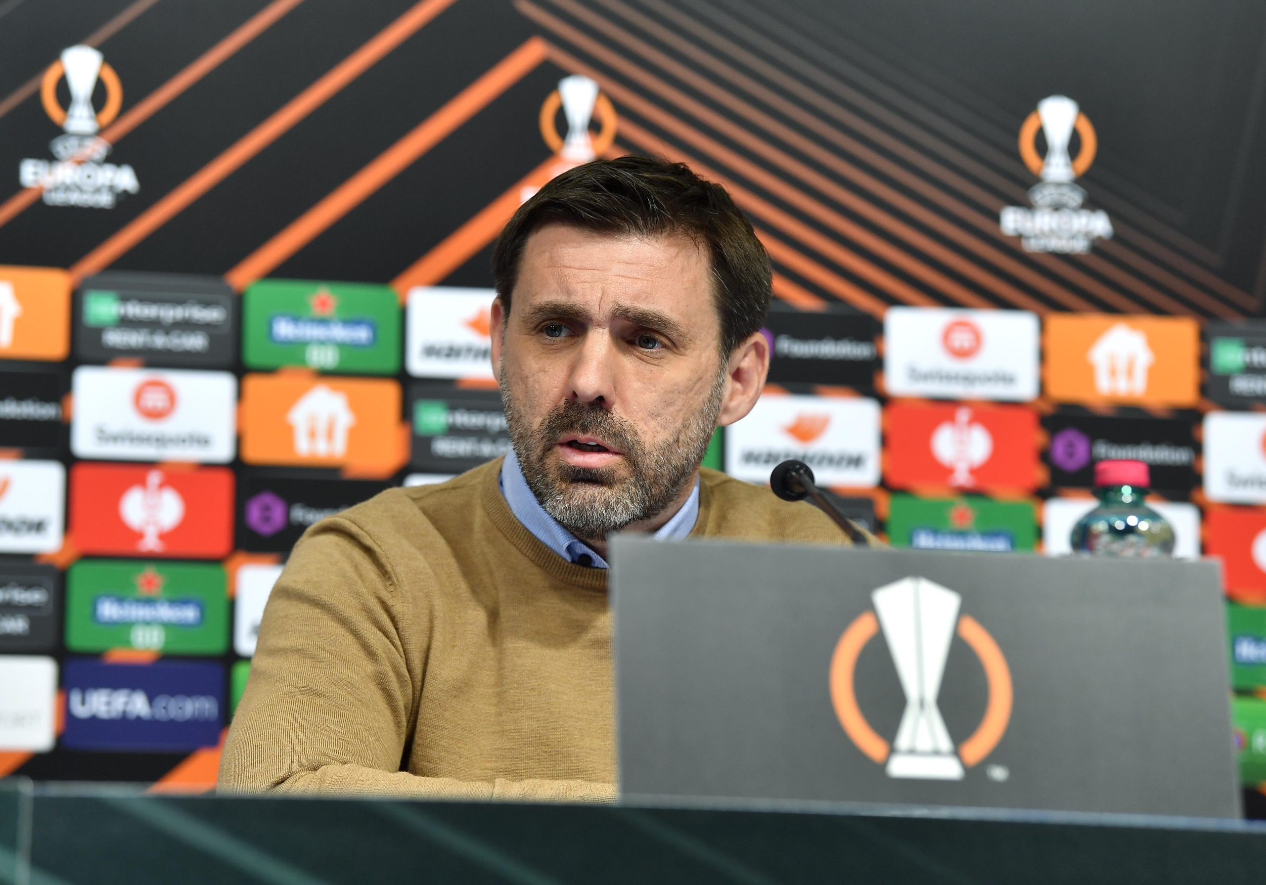 23.02.2022., Zagreb - Stadion Maksimir, konferencija za medije GNK Dinamo uoci uzvratne utakmice Europa Lige protiv Seville. Trener Zeljko Kopic, igrac Bartol Franjic. 
 Photo: Marko Lukunic/PIXSELL