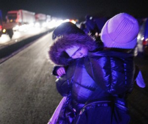 25.02.2022., Medyka, Poljska - Granicni prijelaz izmedju Ukrajine i Poljske. Najfrekventije mjesto ulaska ukrajinskih izbjeglica u Poljsku. Sa Ukrajinske strane nalazi se vise stotina ljudi od kojih neki cekaju i vise od 60 sati. Photo: Armin Durgut/PIXSELL