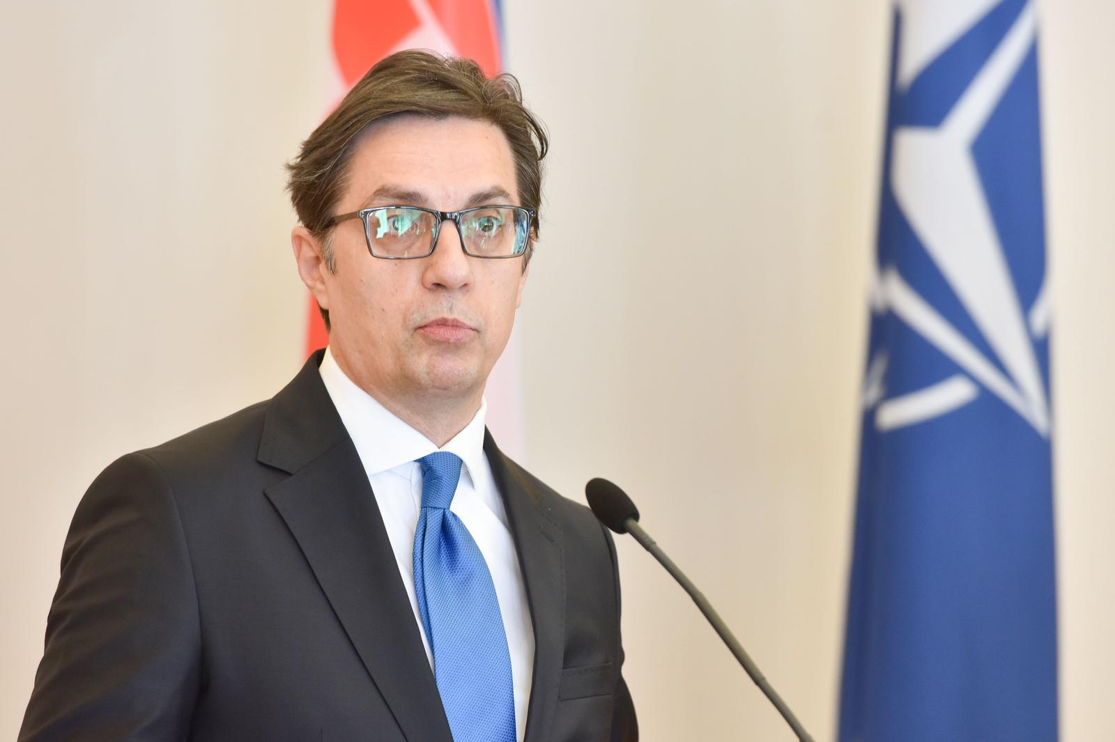30.06.2021., Zagreb - Predsjednik Sjeverne Makedonije Stevo Pendarovski na konferenciji za medije nakon sastanka s predsjednikom Republike Hrvatske Zoranom Milanovicem u Uredu predsjednika na Pantovcaku. Photo: Davorin Visnjic/PIXSELL