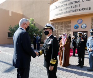 Israeli Defence Minister Benny Gantz arrives during his visit to 5th Fleet Headquarters Navy Base in Juffair, Bahrain, February 3, 2022. REUTERS/Hamad I Mohammed Photo: HAMAD I MOHAMMED/REUTERS
