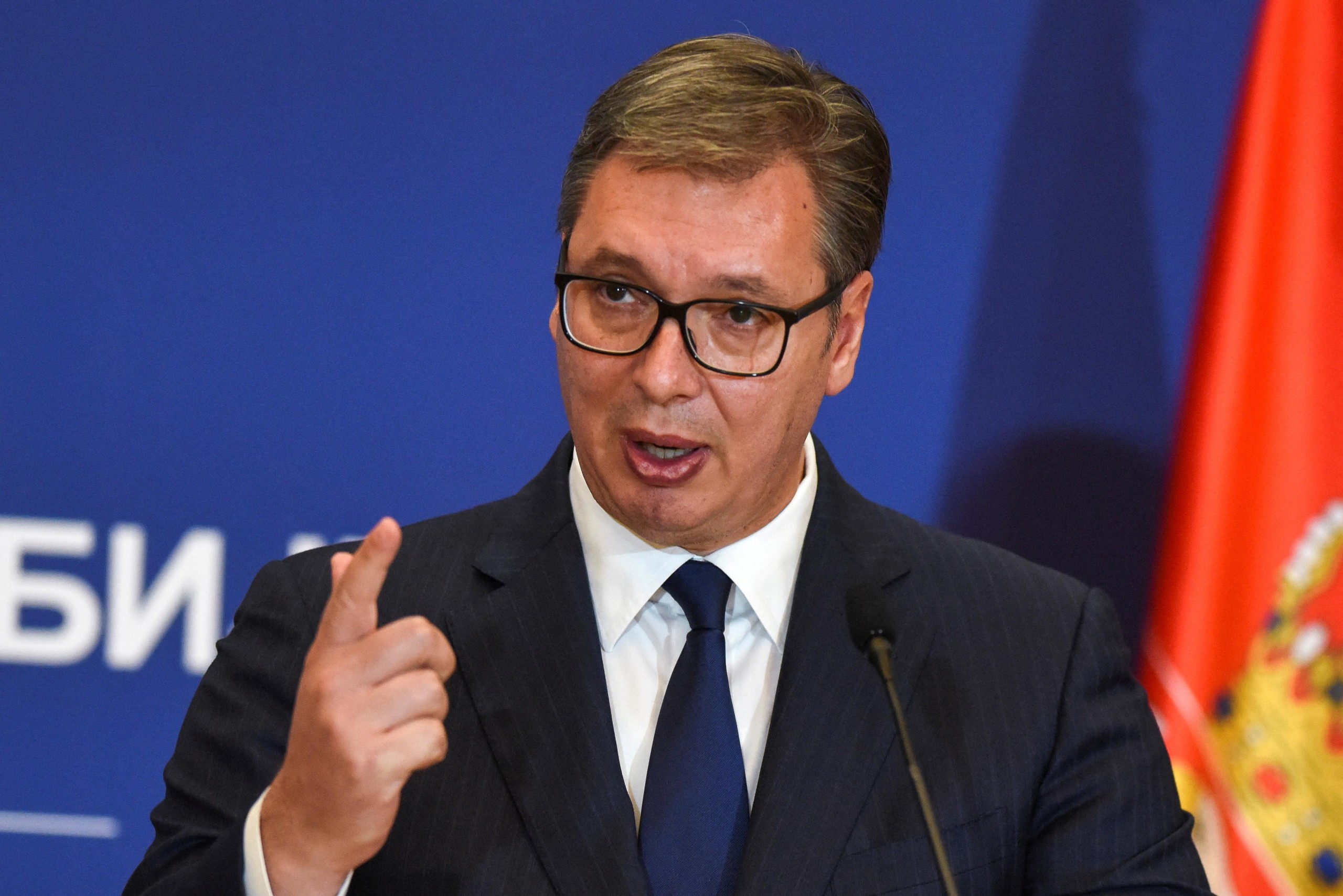 FILE PHOTO: Serbian President Aleksandar Vucic speaks during a news conference during German Chancellor Angela Merkel's visit in Belgrade, Serbia, September 13, 2021. REUTERS/Zorana Jevtic./File Photo Photo: ZORANA JEVTIC/REUTERS
