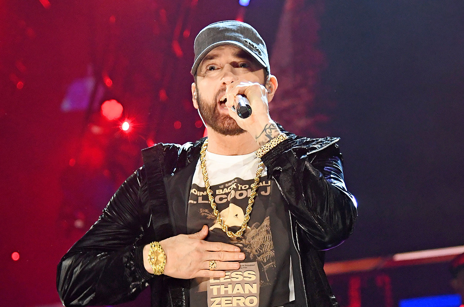 CLEVELAND, OHIO - OCTOBER 30: Eminem performs onstage during the 36th Annual Rock & Roll Hall Of Fame Induction Ceremony at Rocket Mortgage Fieldhouse on October 30, 2021 in Cleveland, Ohio. (Photo by Kevin Mazur/Getty Images for The Rock and Roll Hall of Fame )