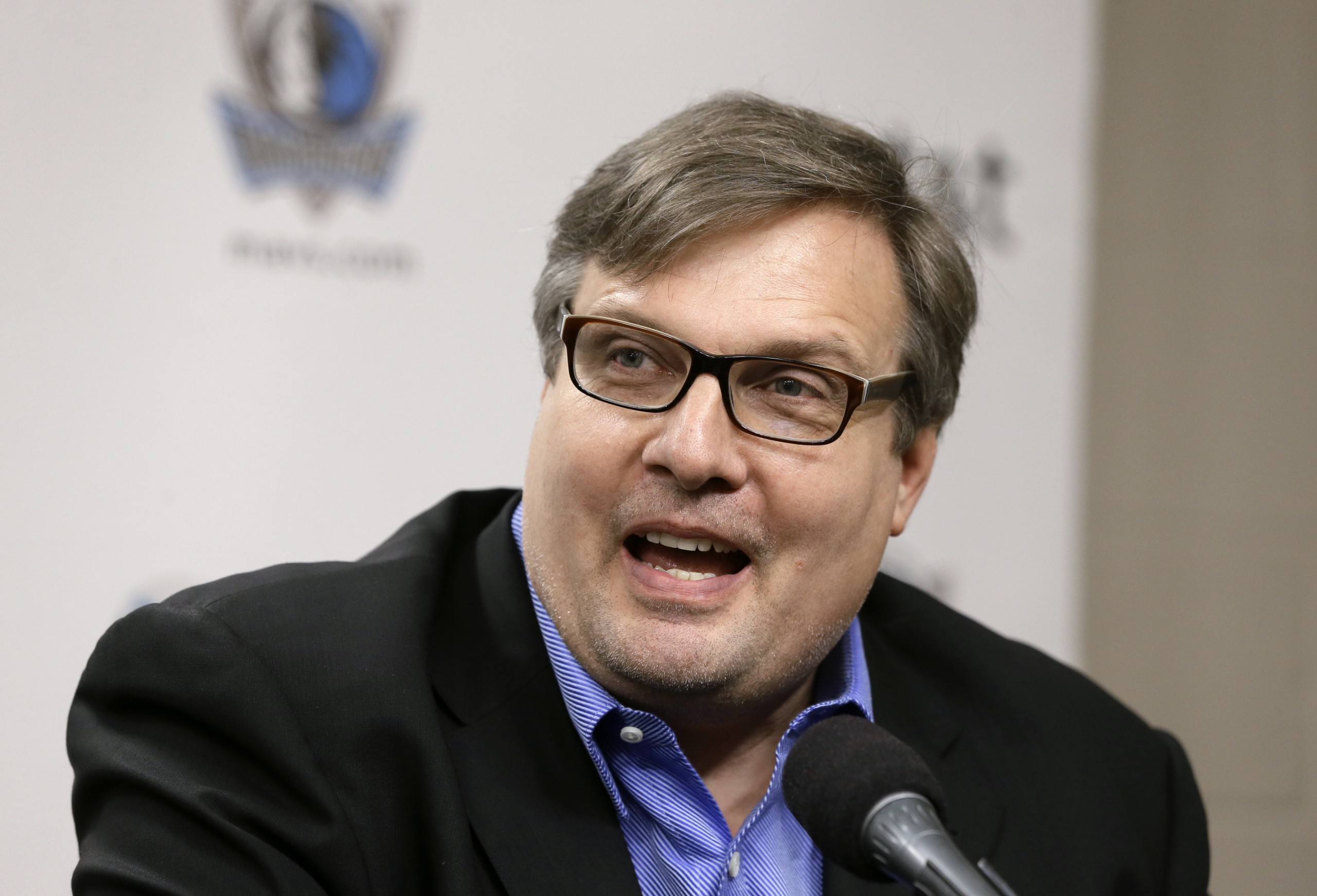 FILE - Dallas Mavericks general manager Donnie Nelson makes comments after introducing the NBA basketball team's three rookies during a news conference in Dallas, in this Wednesday, July 10, 2013, file photo. Mavericks general manager Donnie Nelson, instrumental in the club's acquisitions of Dirk Nowitzki and Luka Doncic, is leaving the organization after 24 seasons.
The Mavericks said Wednesday, June 16, 2021,  the club and Nelson agreed to part ways, with owner Mark Cuban saying the son of former coach Don Nelson was “instrumental to our success and helped bring a championship to Dallas.” (AP Photo/Tony Gutierrez, File)