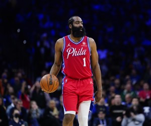 Philadelphia 76ers' James Harden plays during an NBA basketball game, Wednesday, March 2, 2022, in Philadelphia. (AP Photo/Matt Slocum)