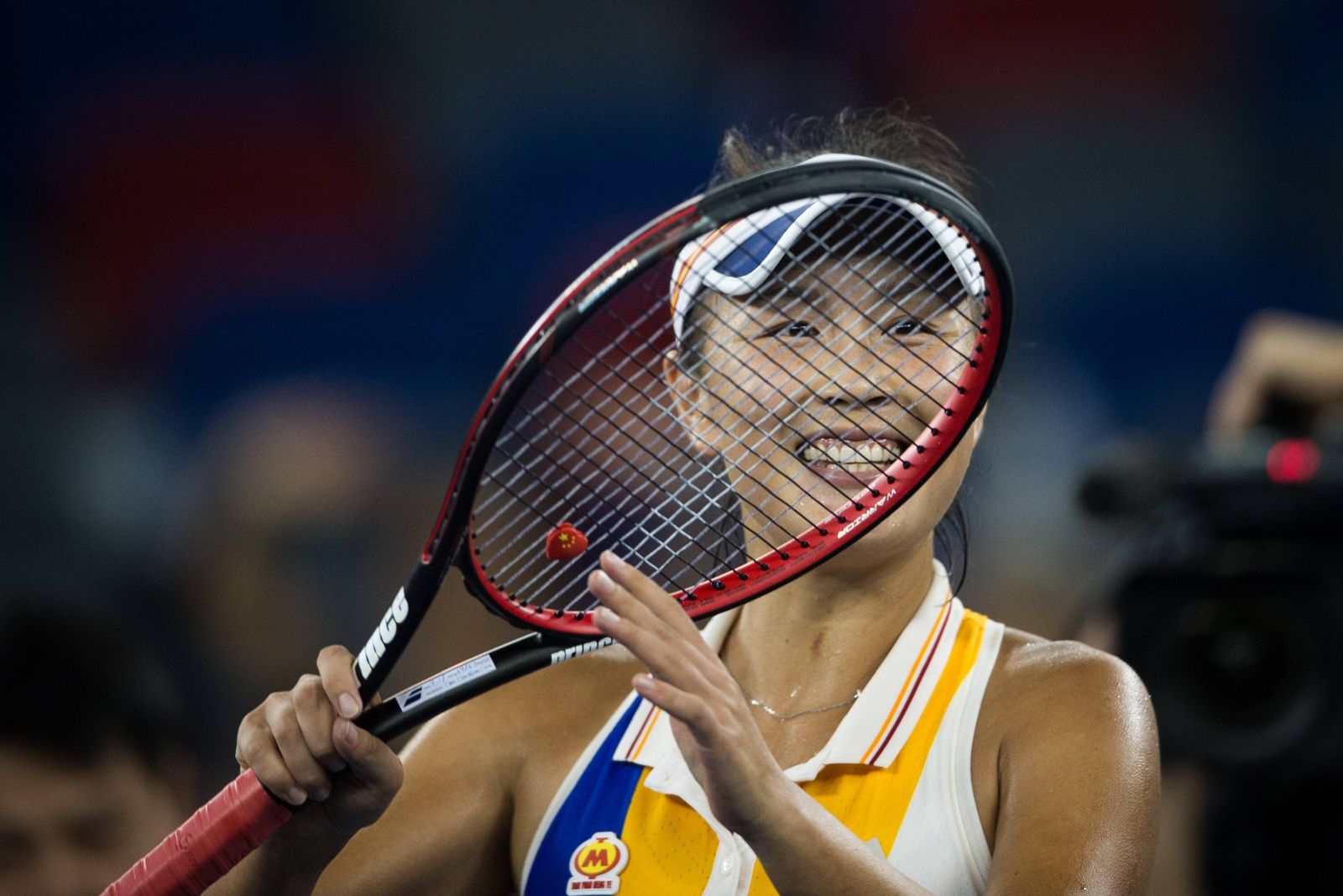 Peng Shuai of China celebrates after defeating Petra Kvitova of Czech Republic in their first round match of the women s singles during the WTA Tennis Damen Wuhan Open 2017 tennis tournament in Wuhan city, central China s Hubei province, 25 September 2017. Peng Shuai defeated Petra Kvitova 2-1. Peng Shuai ousts Petra Kvitova at WTA Wuhan Open 2017 PUBLICATIONxINxGERxAUTxSUIxONLY 20170925_11177