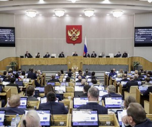 epa09759550 A handout photo made available by the press service of the Russian State Duma shows the plenary session of the State Duma (Russia's lower house of parliament) during election for the draft resolution 'On the appeal of the State Duma' to the President of the Russian Federation Vladimir Putin on the need to recognise the Donetsk People's Republic and the Lugansk People's Republic in Moscow, Russia, 15 February 2022. Russian deputies supported the resolution on the appeal to the Vladimir Putin on the need to recognise the DPR and LPR. As the Chairman of the State Duma Vyacheslav Volodin noted, the appeal will be sent immediately. The deputies believe that the recognition of the DPR and LPR will create grounds for guaranteeing the security and protection of the inhabitants of the republics from external threats, as well as for strengthening international peace and regional stability in accordance with the purposes and principles of the UN Charter and will initiate the process of international recognition of both states  EPA/RUSSIAN STATE DUMA PRESS SERVICE HANDOUT HANDOUT EDITORIAL USE ONLY/NO SALES HANDOUT EDITORIAL USE ONLY/NO SALES