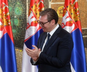 epa09759585 A handout photo made available by Serbian Presidency shows US actor Johnny Depp (L) receives a decoration from Serbian President Aleksandar Vucic (R) in Belgrade, Serbia, 15 February 2022. Johnny Depp was awarded the Gold Medal of Merit of the Republic of Serbia for his contributions to the country's continued efforts to enhance and expand its local community of artists.  EPA/DIMITRIJE GOLL / SERBIAN PRESIDENCY / HANDOUT  HANDOUT EDITORIAL USE ONLY/NO SALES
