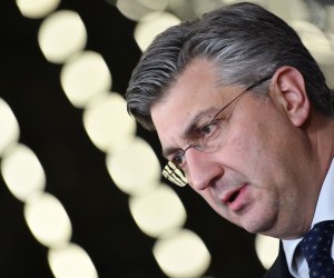 epa09781960 Croatia's Prime Minister Andrej Plenkovic speaks to the press as he arrives for an emergency European Union (EU) summit on the situation in Ukraine at the European Council building in Brussels, Belgium, 24 February 2022. A special meeting of the European Council was urgently convened to discuss the situation in Ukraine. Ahead of the summit, EU leaders issued a joint statement in which they 'condemn in the strongest possible terms Russia's unprecedented military aggression against Ukraine.'  EPA/JOHN THYS / POOL