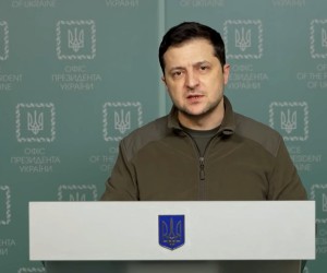 epaselect epa09786960 A still image taken from a handout video made released by the Ukrainian Presidential Press Service on 26 February 2022 shows Ukrainian President Volodymyr Zelensky speaking about the current situation in Kiev, Ukraine. Russian troops entered Ukraine on 24 February prompting the country's president to declare martial law and triggering a series of announcements by Western countries to impose severe economic sanctions on Russia.  EPA/UKRAINIAN PRESIDENTIAL PRESS SERVICE HANDOUT -- MANDATORY CREDIT: UKRAINIAN PRESIDENTIAL PRESS SERVICE -- HANDOUT EDITORIAL USE ONLY/NO SALES
