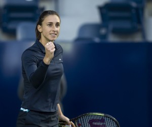 epa09794862 Croatian tennis player Petra Martic reacts against US player Madison Keys, during a match on the second day of the Monterrey Tennis Open in Monterrey, Mexico, 01 March 2022.  EPA/Miguel Sierra